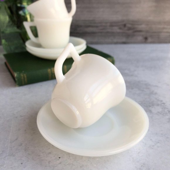 Vintage White Milk Glass Espresso Sets, Demitasse - Picture 8 of 12